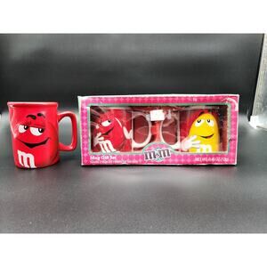 Vintage M&M’s Mug Lot 3pcs – 2pc Gift Set + 2013 Raised Logo Mug, Near Mint